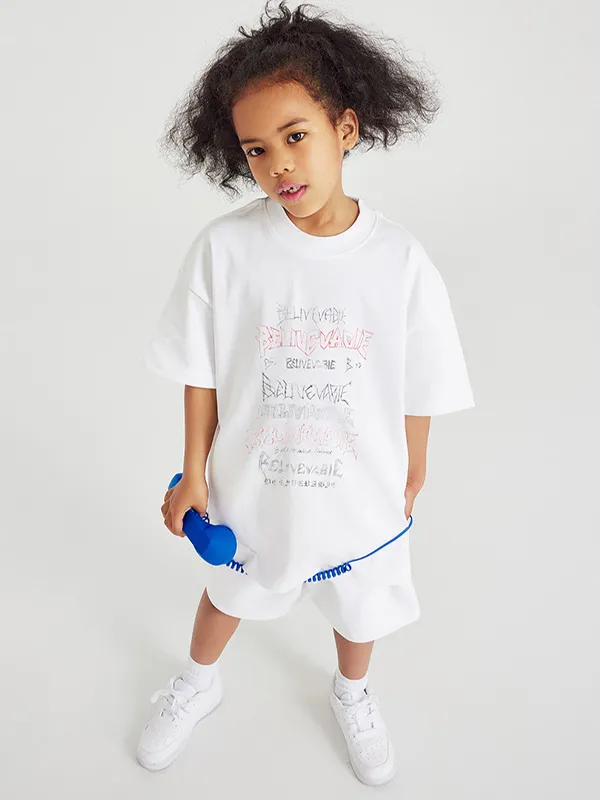 Camiseta informal holgada con estampado de letras para niñas y adolescentes para niños y niñas