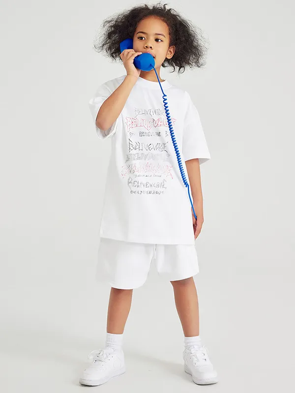 Camiseta informal holgada con estampado de letras para niñas y adolescentes para niños y niñas