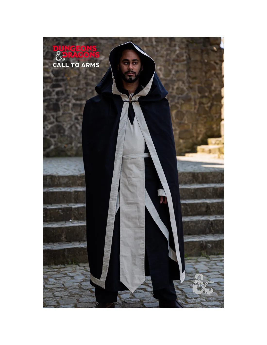 CAPA MEDIEVAL DE HECHICERO, NEGROBLANCO NATURAL