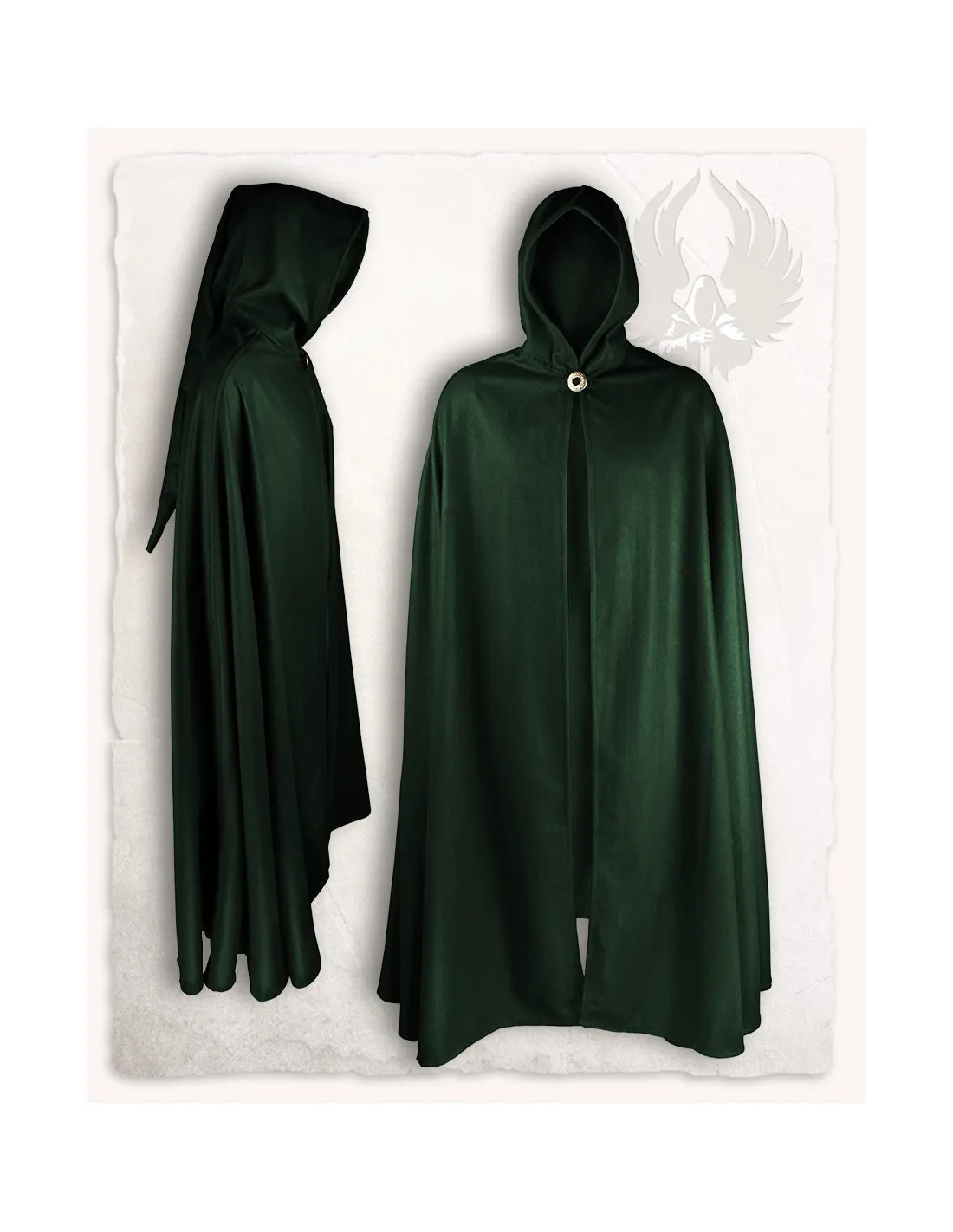 Capa medieval de lana verde modelo Gora