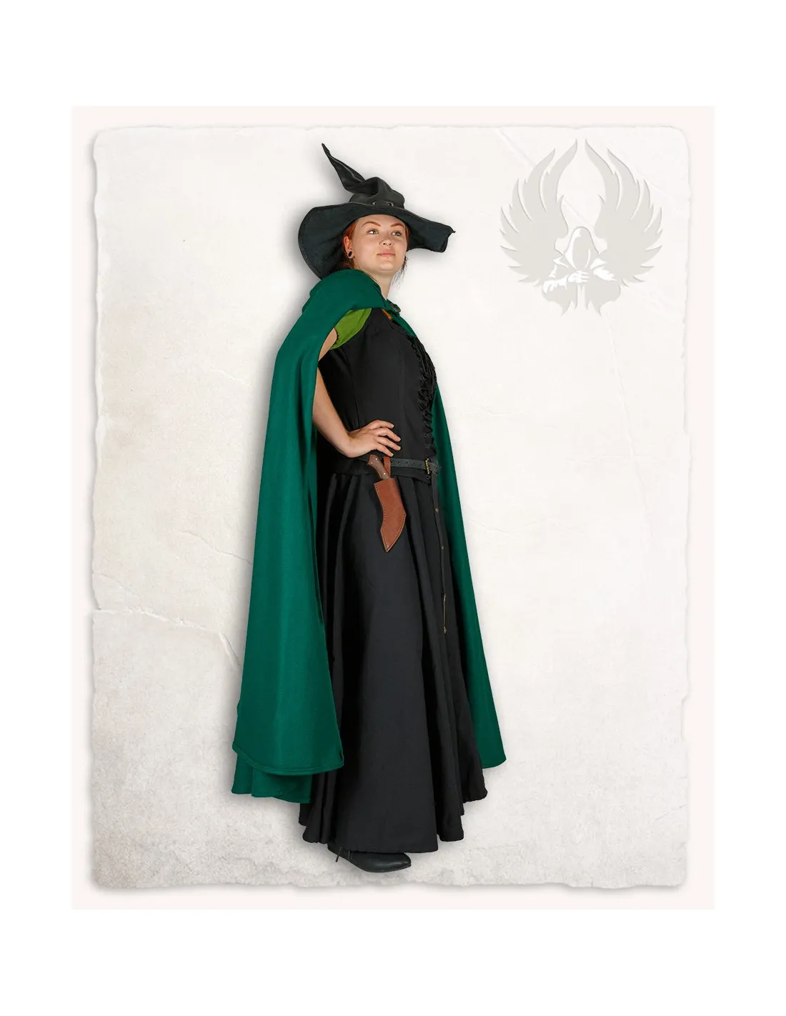 Capa medieval de lana verde modelo Gora