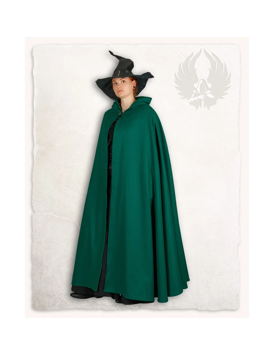 Capa medieval de lana verde modelo Gora
