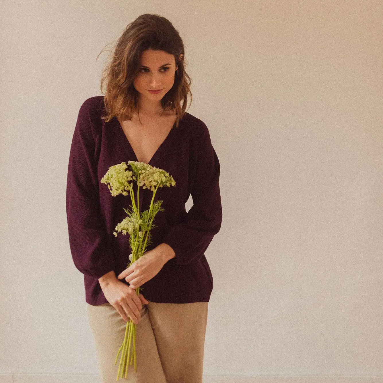 Cardigan de punto mujer color berenjena