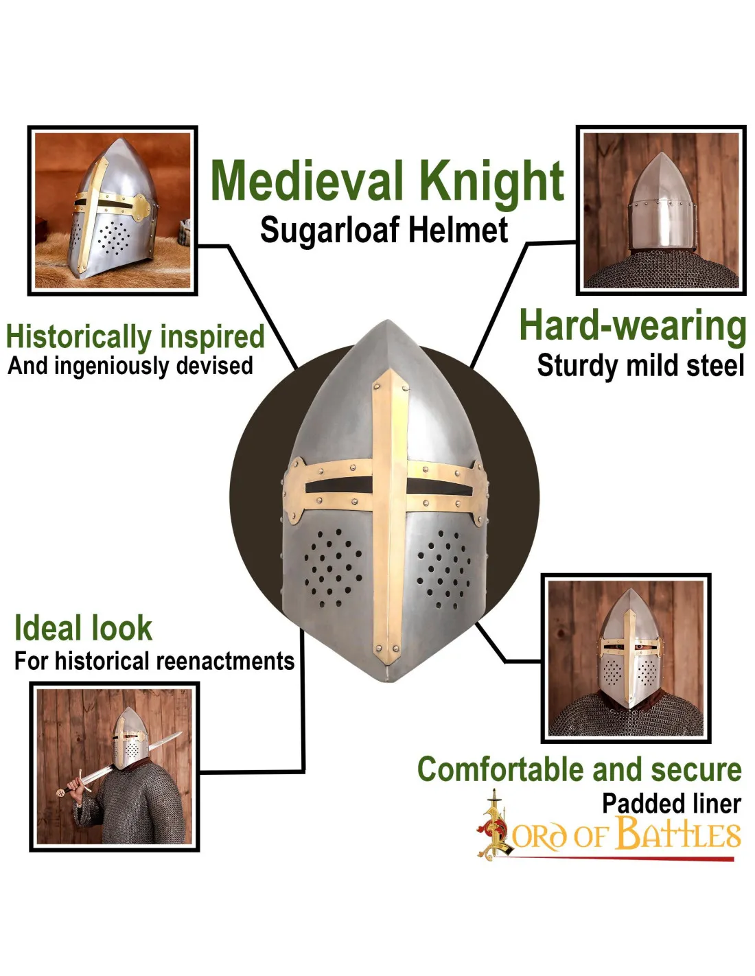Casco Medieval Sugar Loaf de los Cruzados