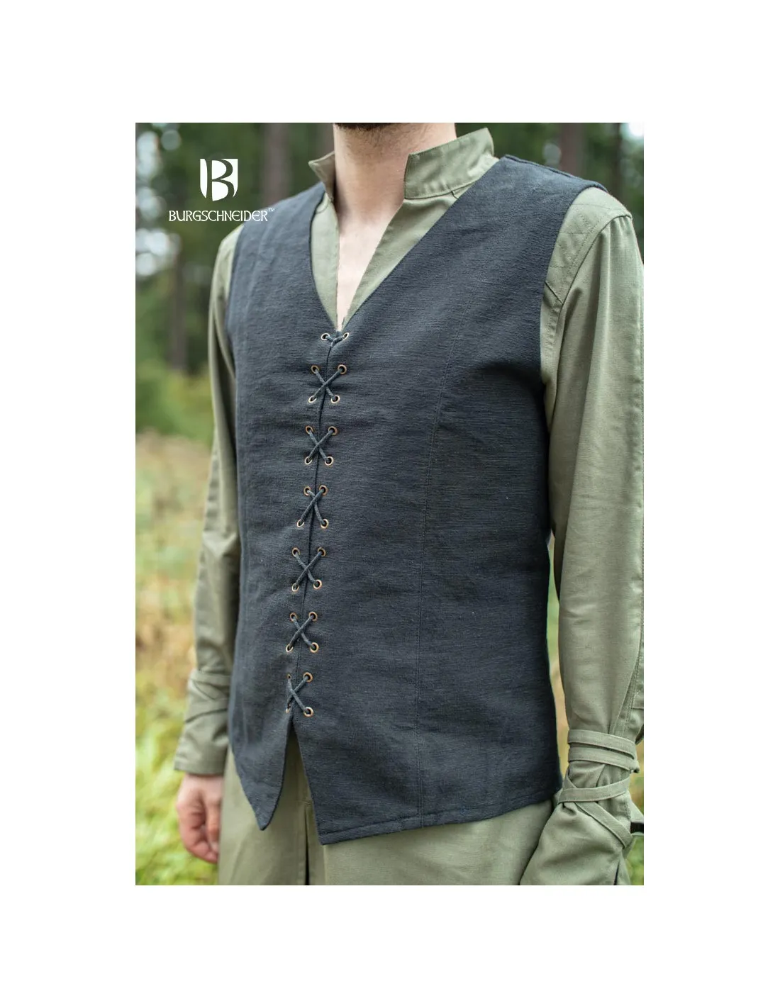 Chaleco medieval de campesino Maron, color negro