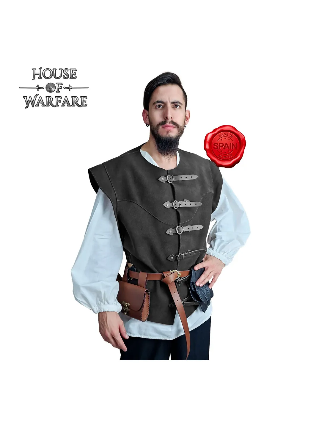 Chaleco medieval de hombre piel de ante negro
