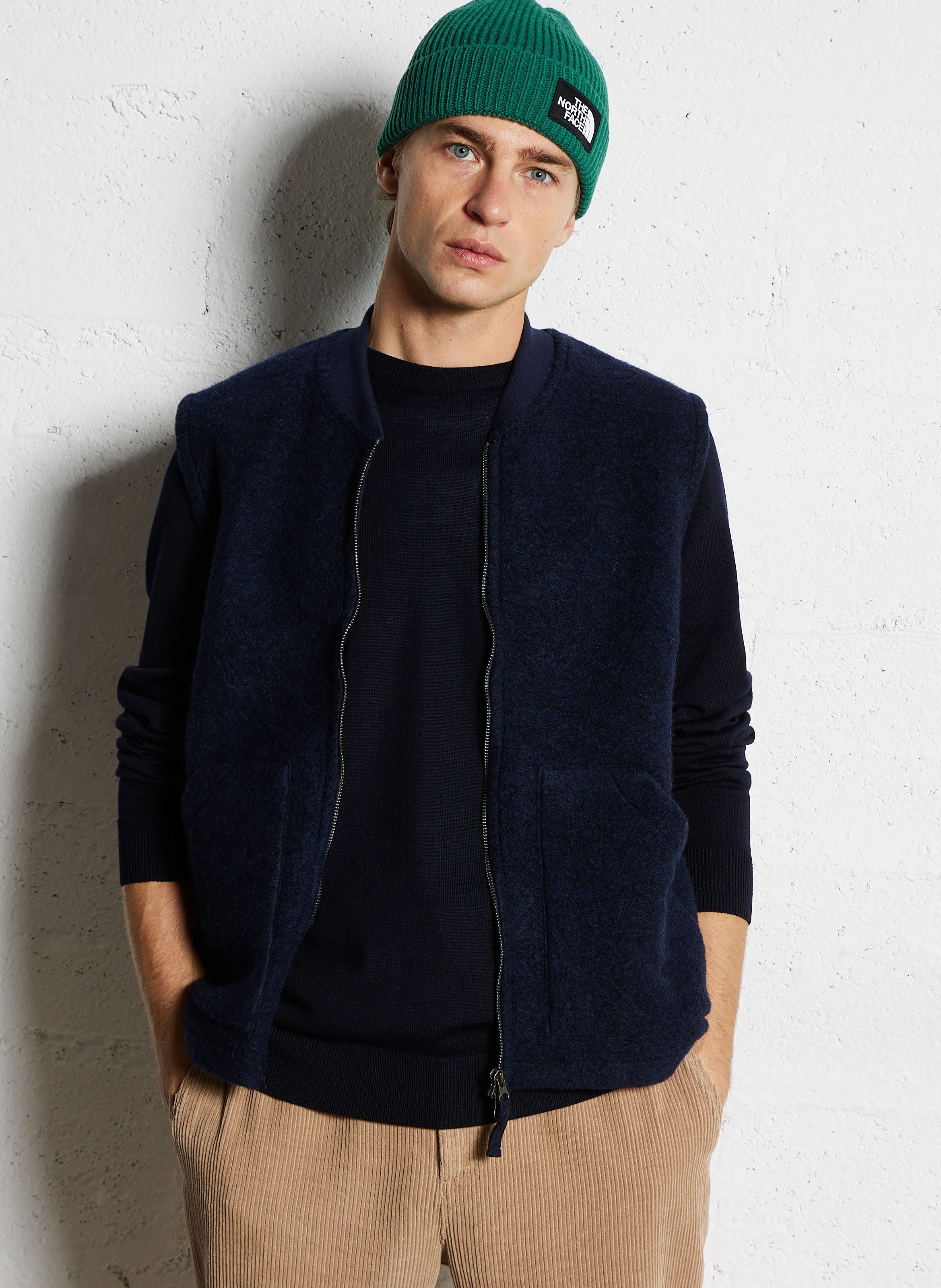 Chaqueta con cuello teddy de lana mezclada en azul