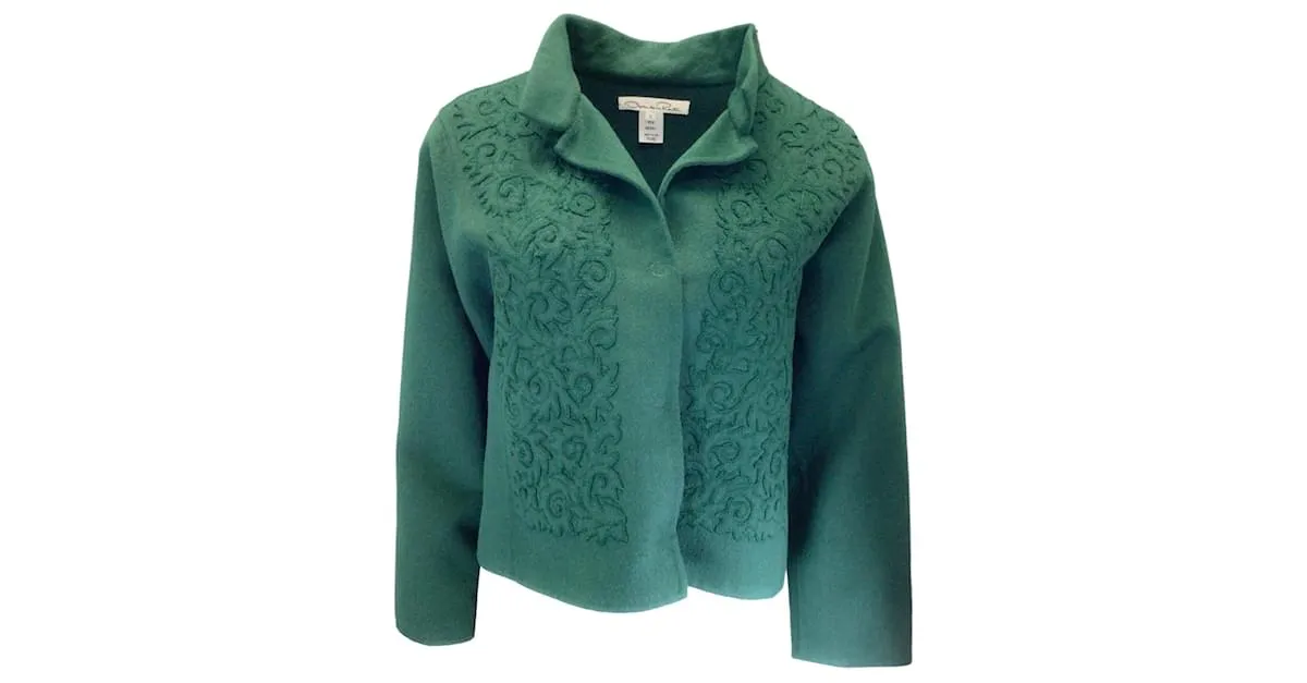 Chaqueta de lana verde bordada Oscar de la Renta 
