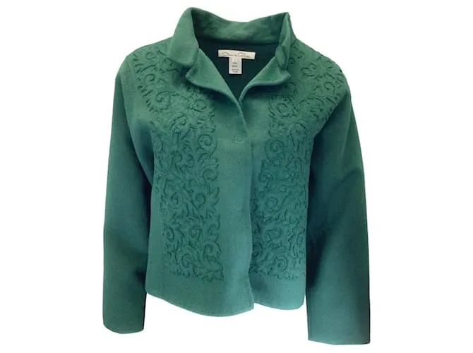 Chaqueta de lana verde bordada Oscar de la Renta 