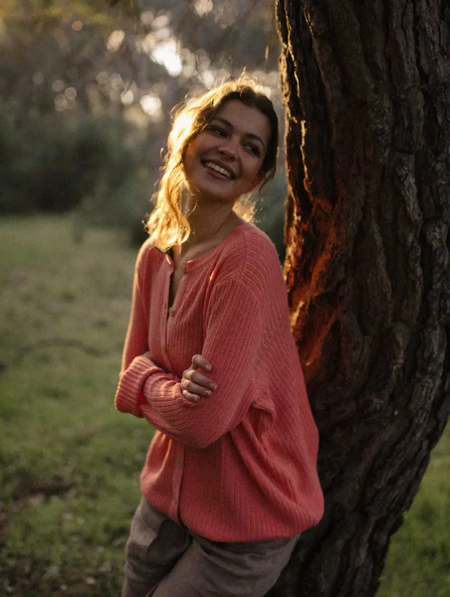 Chaqueta de punto acanalado coral para mujer