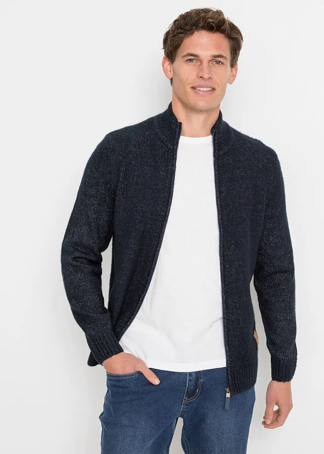 Chaqueta de punto con cuello alto Azul oscuro jaspeado