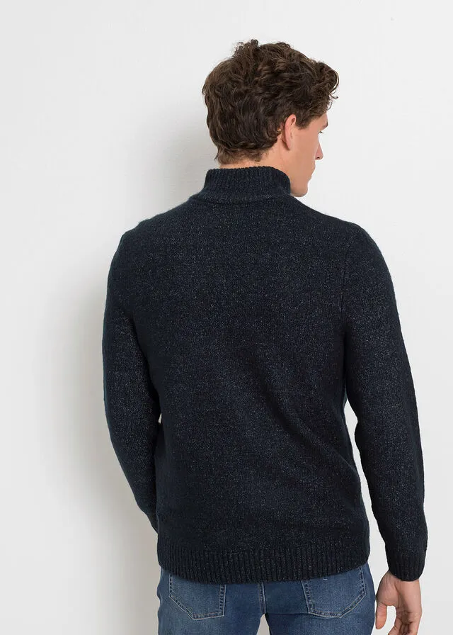 Chaqueta de punto con cuello alto Azul oscuro jaspeado