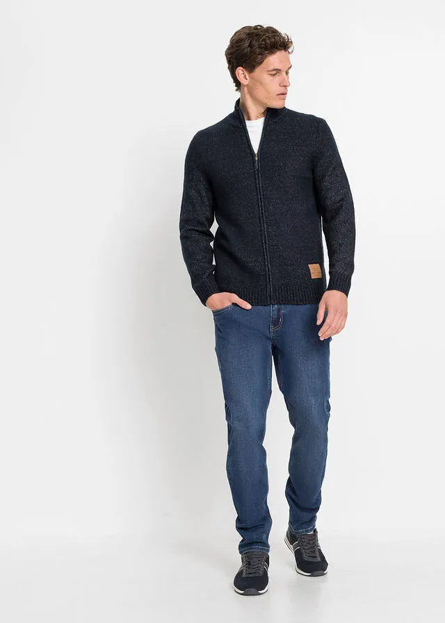 Chaqueta de punto con cuello alto Azul oscuro jaspeado