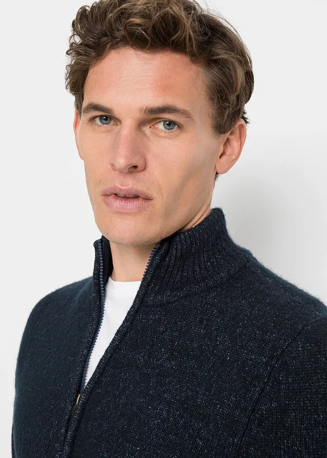 Chaqueta de punto con cuello alto Azul oscuro jaspeado
