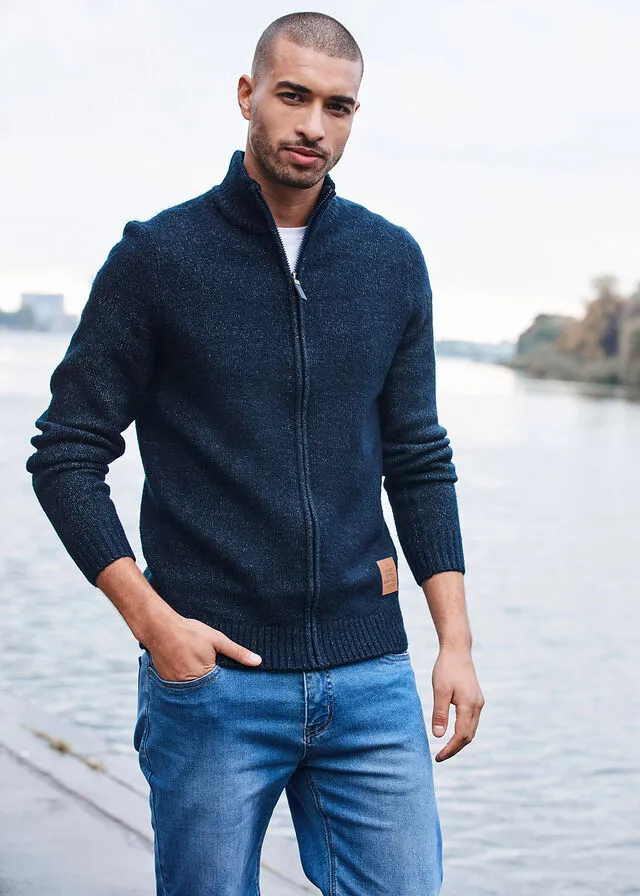 Chaqueta de punto con cuello alto Azul oscuro jaspeado