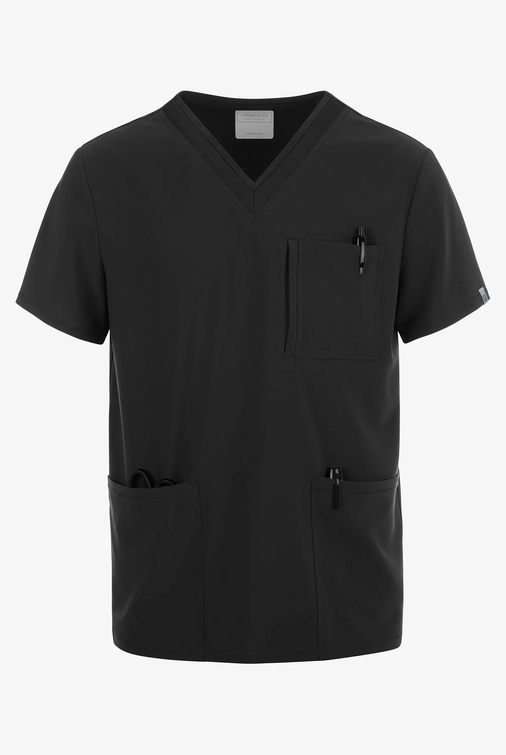 CHEROKEE COLLECTION MEN'S 4POCKET STRETCH LAYERED NECKBAND VNECK SCRUB TOP