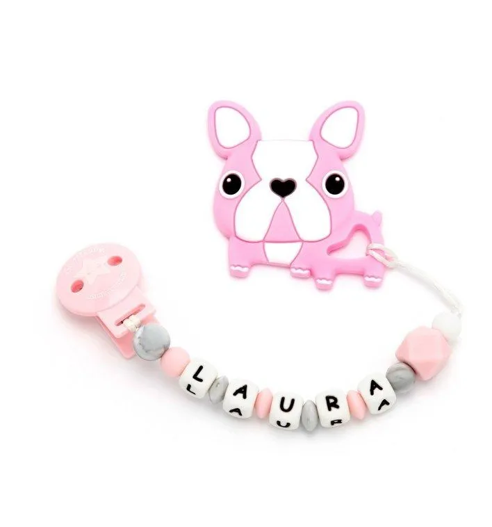 Chupetero Personalizado Perro Bulldog+Mordedor