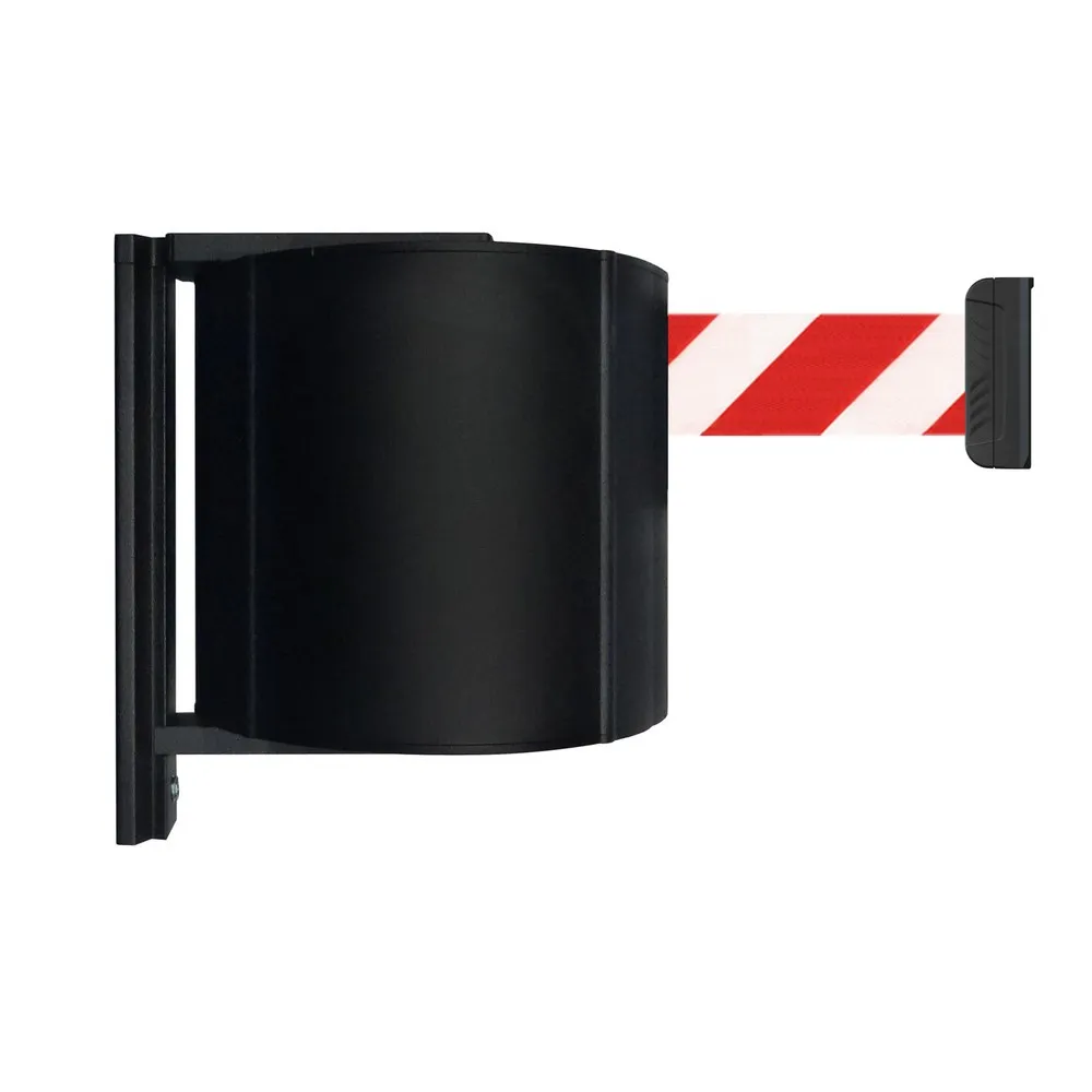 Cinta de pared para acordonar XXXL con pieza terminal magnética, longitud 20 m, rayas diagonales rojas / blancas