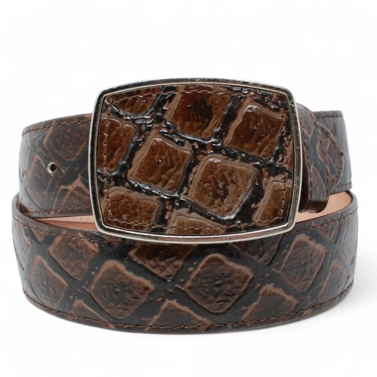 Cinto de Cuero Original Estampado Pirarucu con Hebilla de Metal