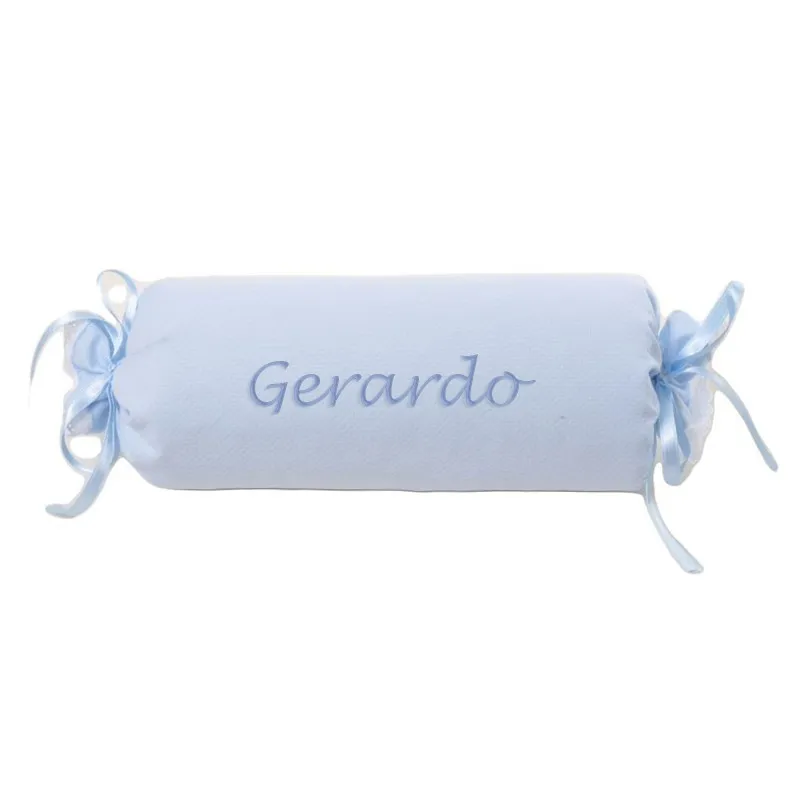 COJíN ANTIVUELCO PERSONALIZADO PARA BEBé CON FORMA DE CARAMELO  CELESTE