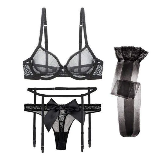 Conjunto de lencería de malla con medias Amelie