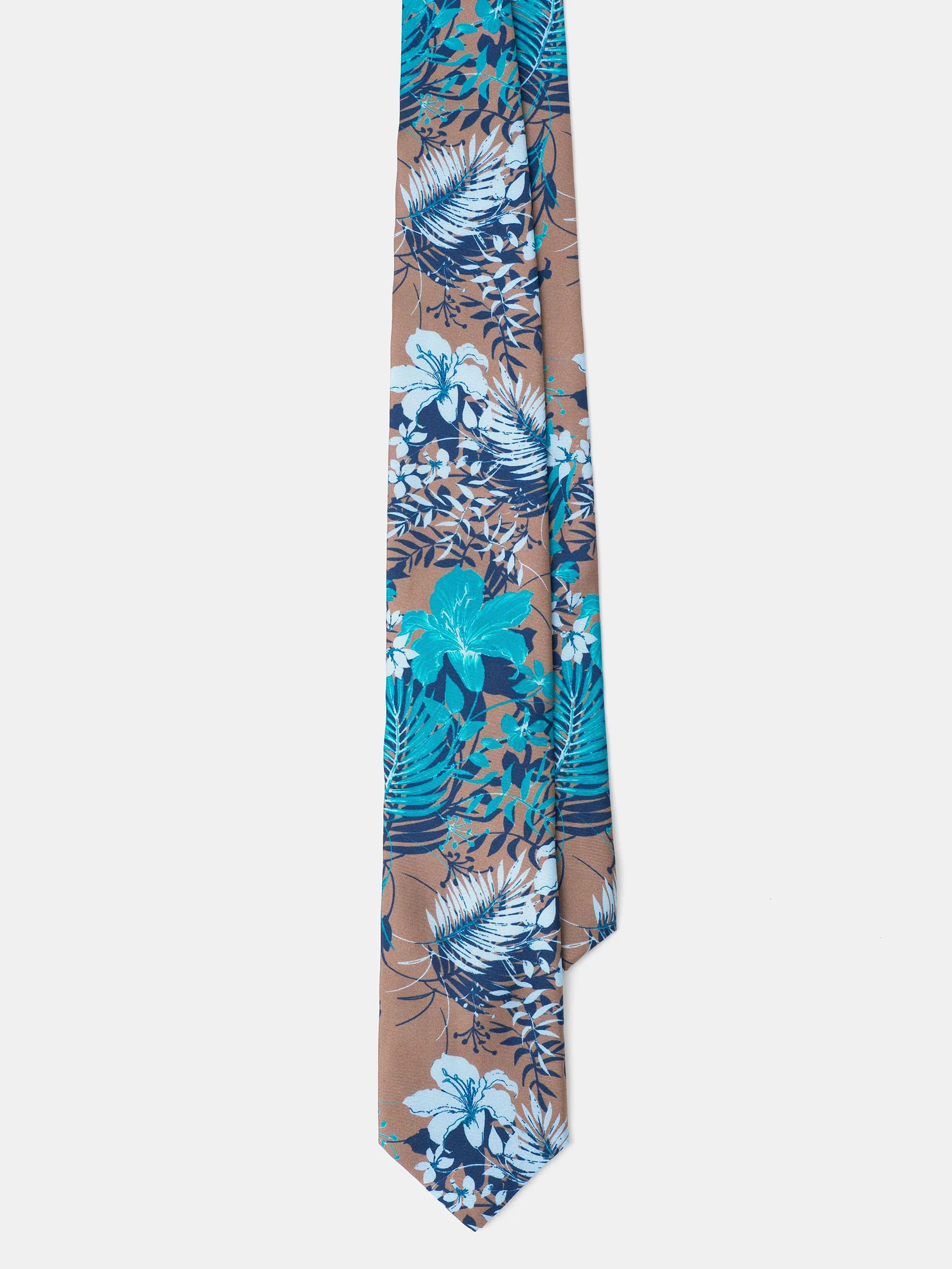 CORBATA SEDA ESTAMPADO TROPICAL MARRON