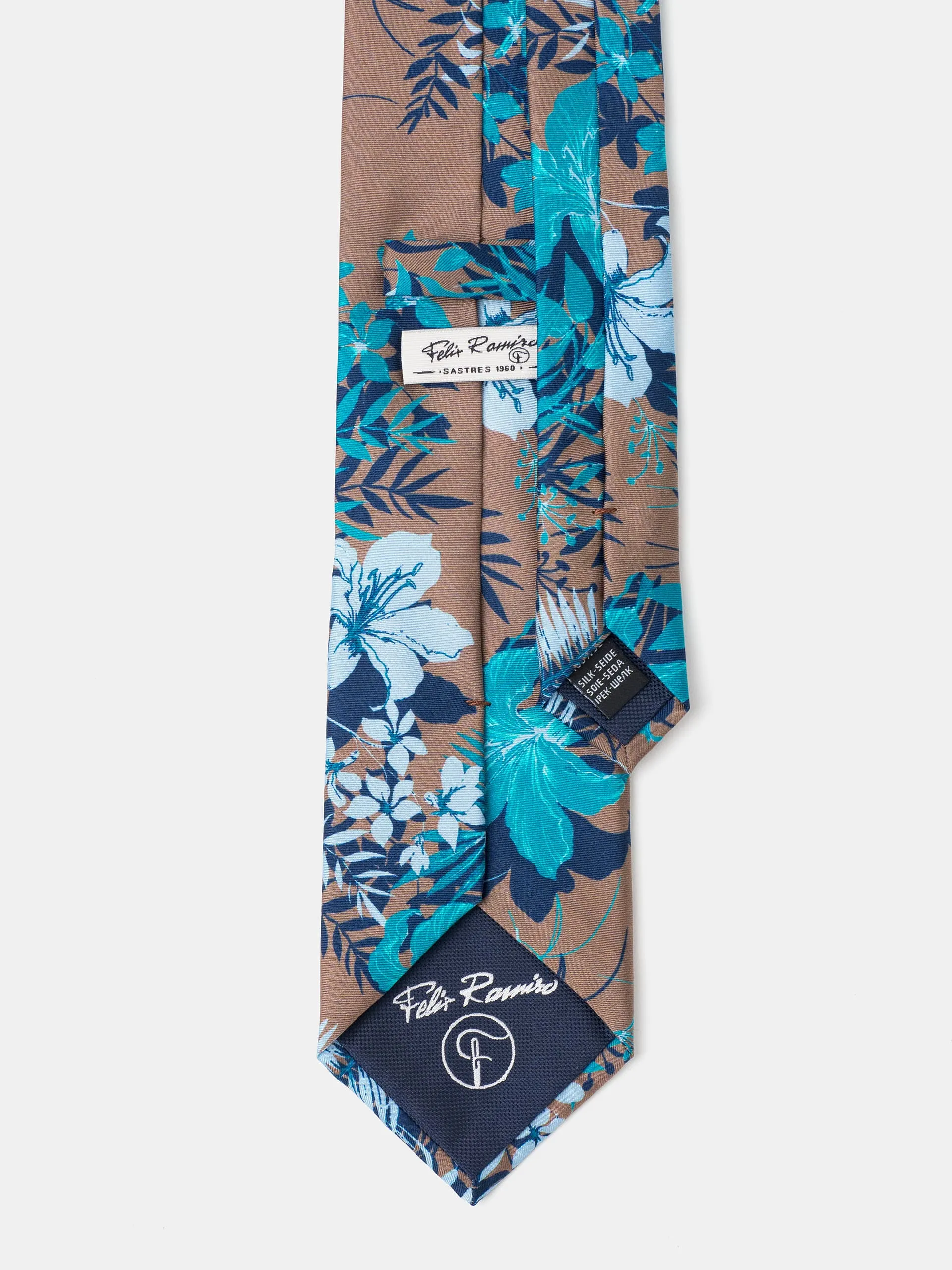 CORBATA SEDA ESTAMPADO TROPICAL MARRON