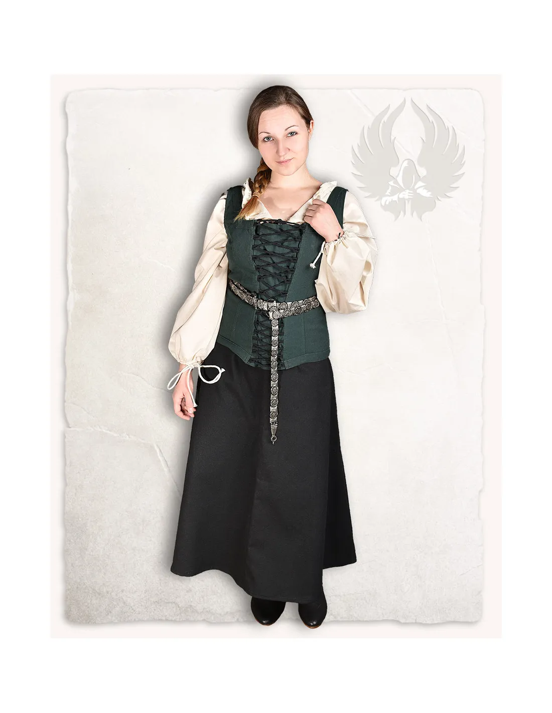 Corpiño medieval modelo Ursula de algodón verde