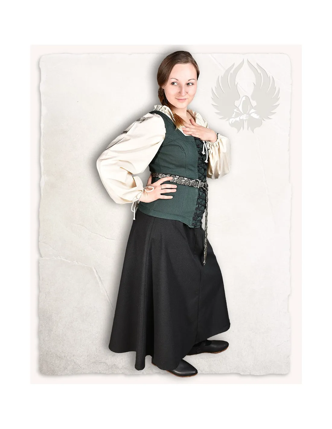 Corpiño medieval modelo Ursula de algodón verde