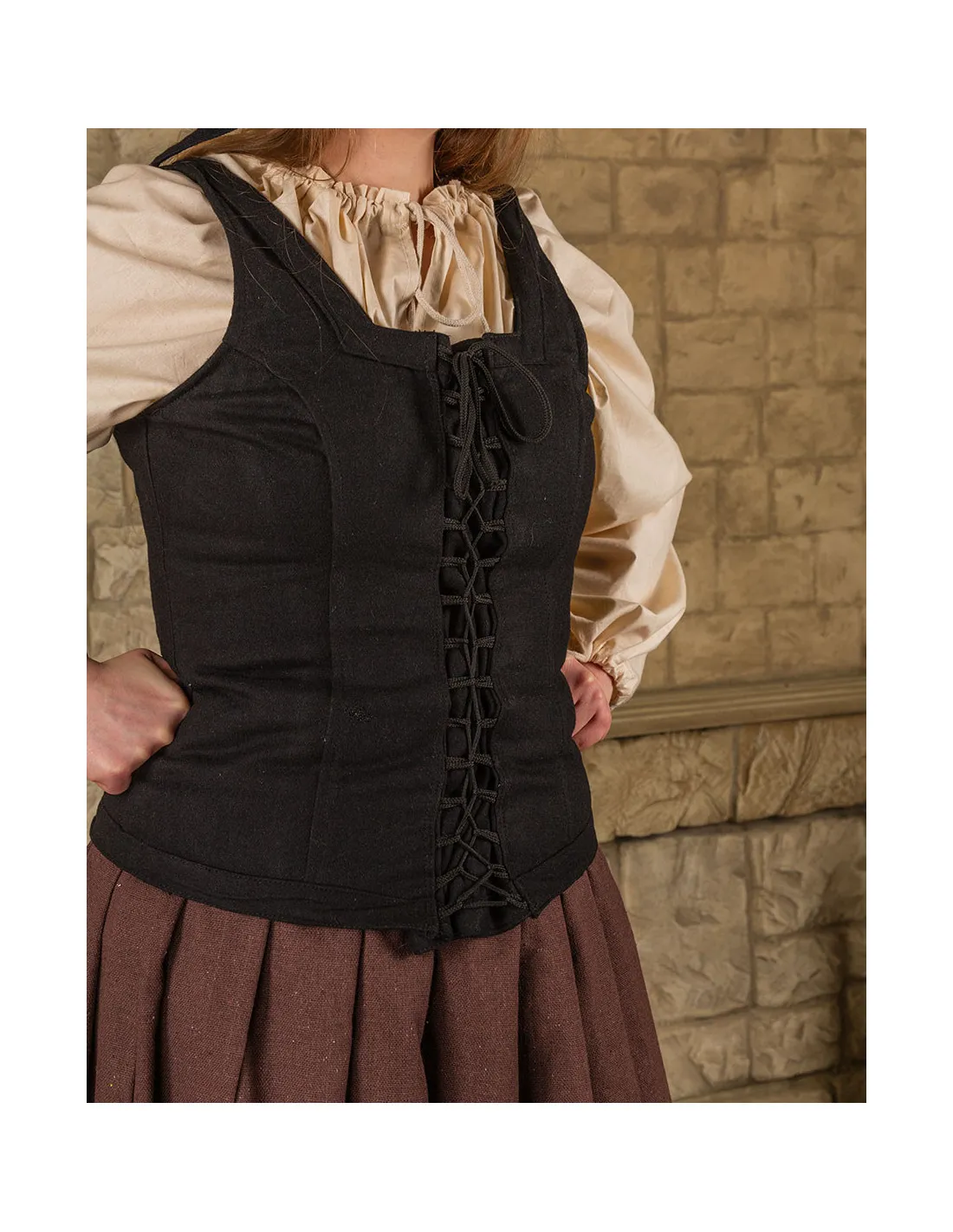 Corpiño medieval modelo Ursula de lana negra