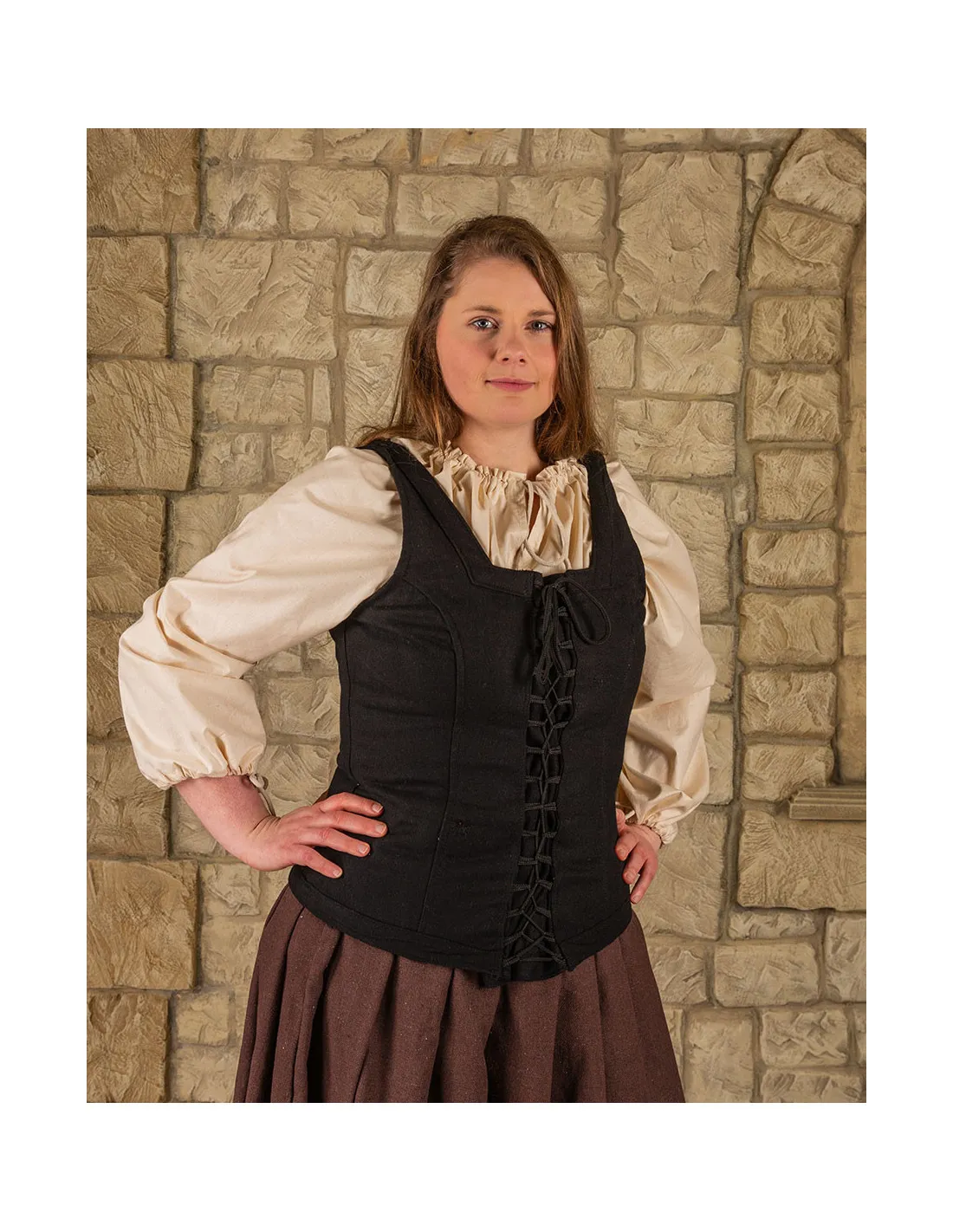 Corpiño medieval modelo Ursula de lana negra