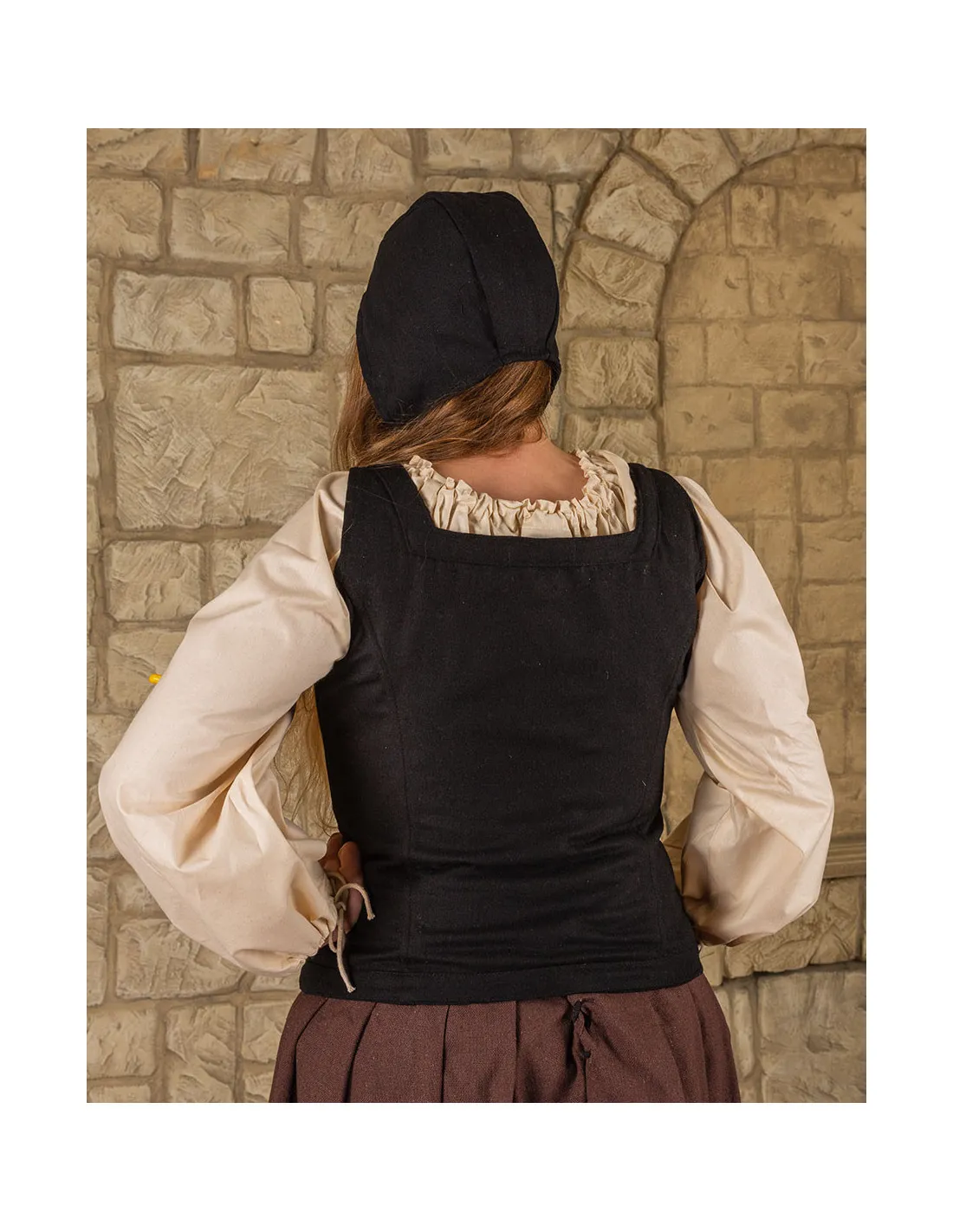 Corpiño medieval modelo Ursula de lana negra