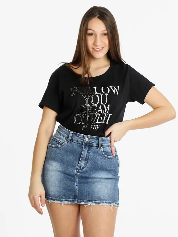 Coveri Moving Camiseta de mujer de algodón de manga corta con texto