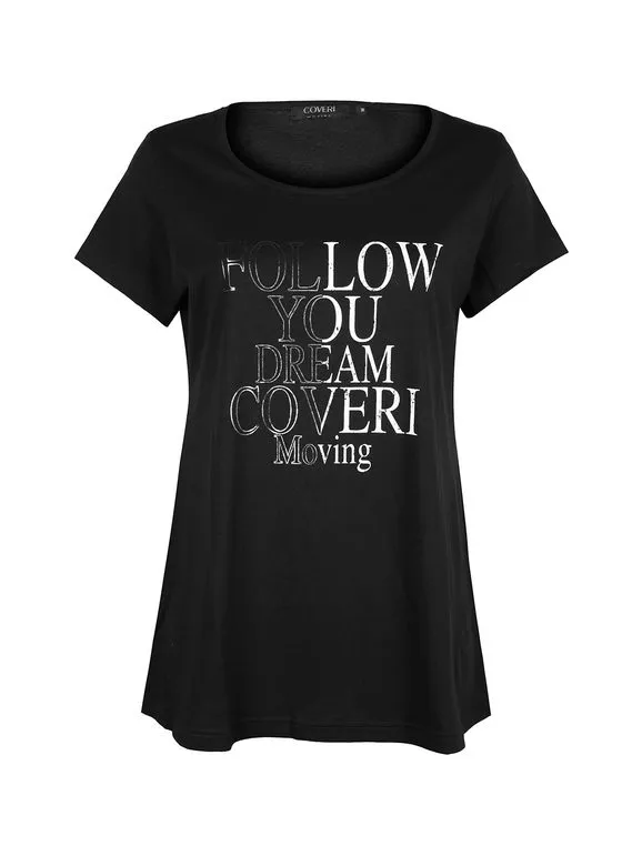 Coveri Moving Camiseta de mujer de algodón de manga corta con texto