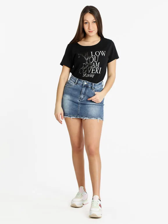 Coveri Moving Camiseta de mujer de algodón de manga corta con texto