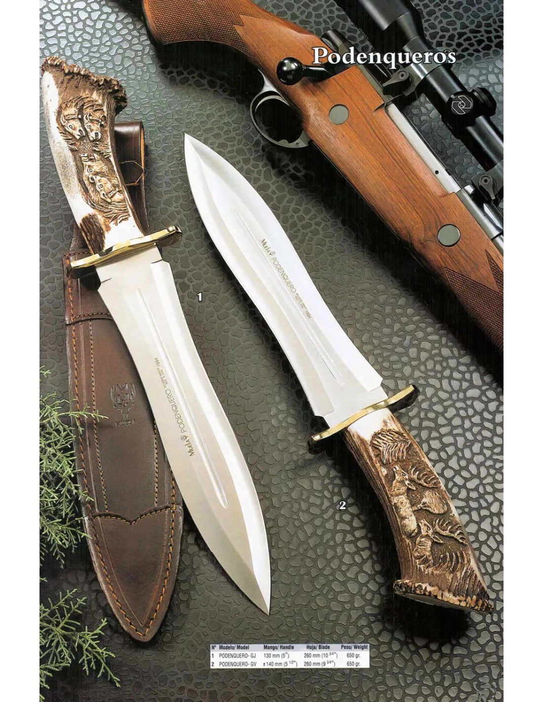 Cuchillo Podenquero de remate, asta de ciervo tallado
