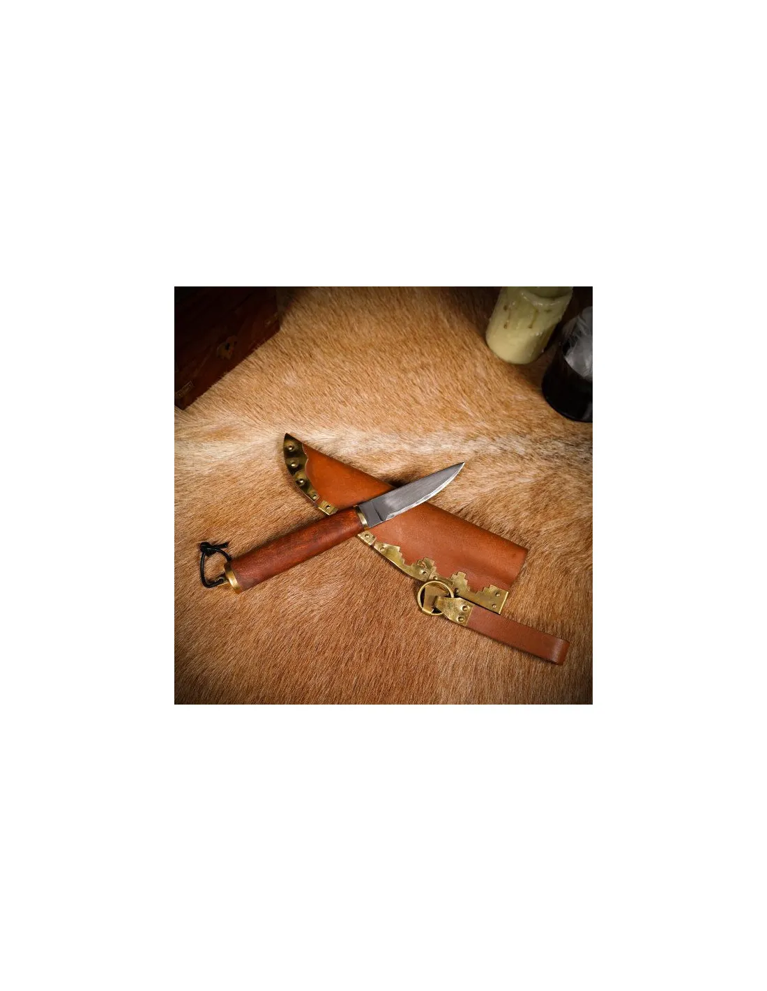 Cuchillo vikingo con funda de cuero genuino