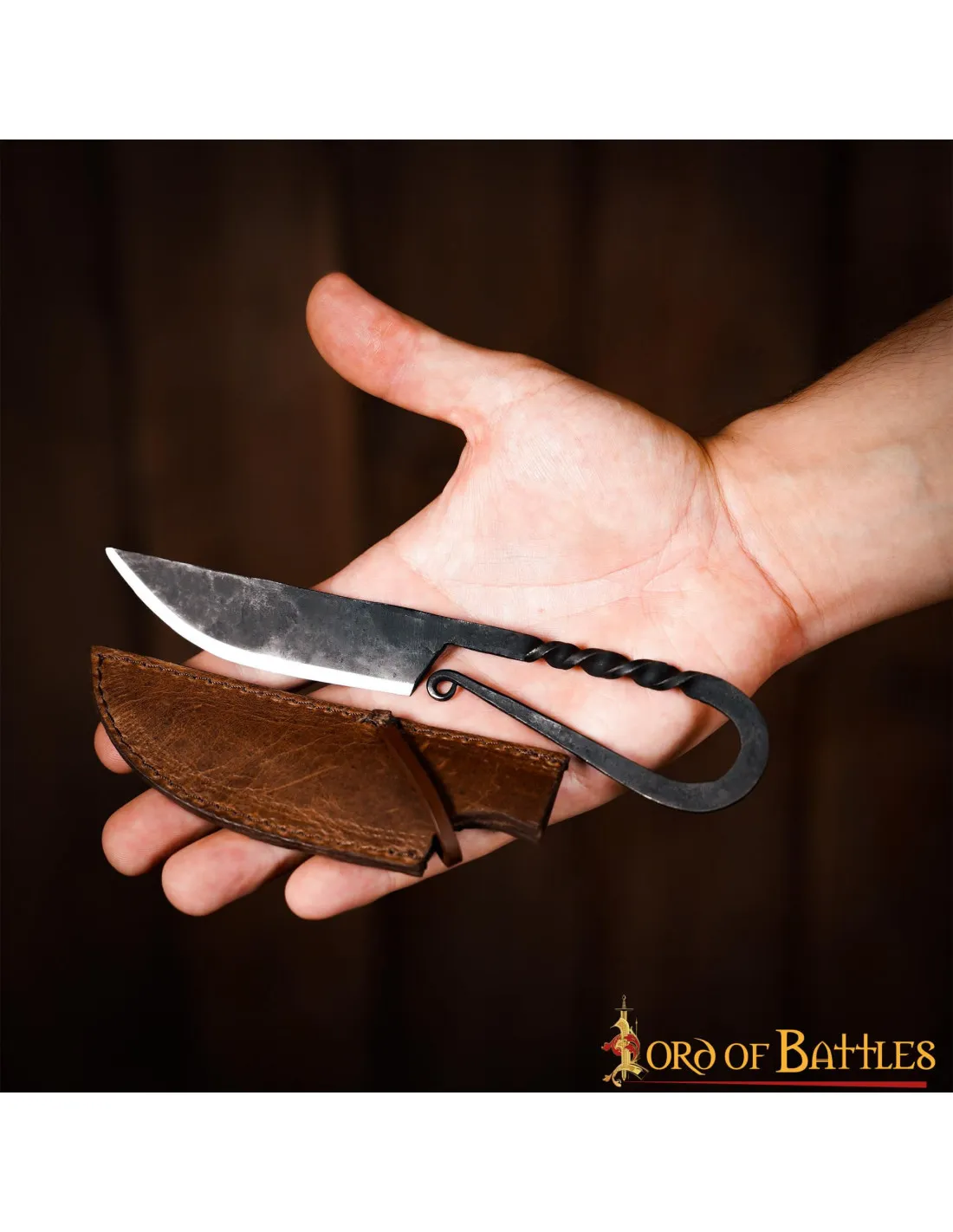 Cuchillo vikingo de hierro forjado con funda