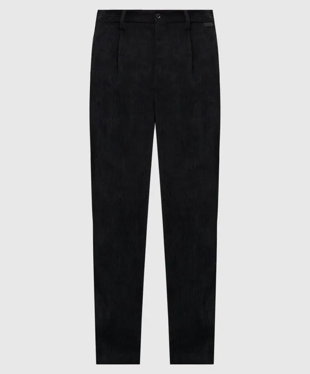 Dolce&Gabbana Black corduroy pants with logo patch