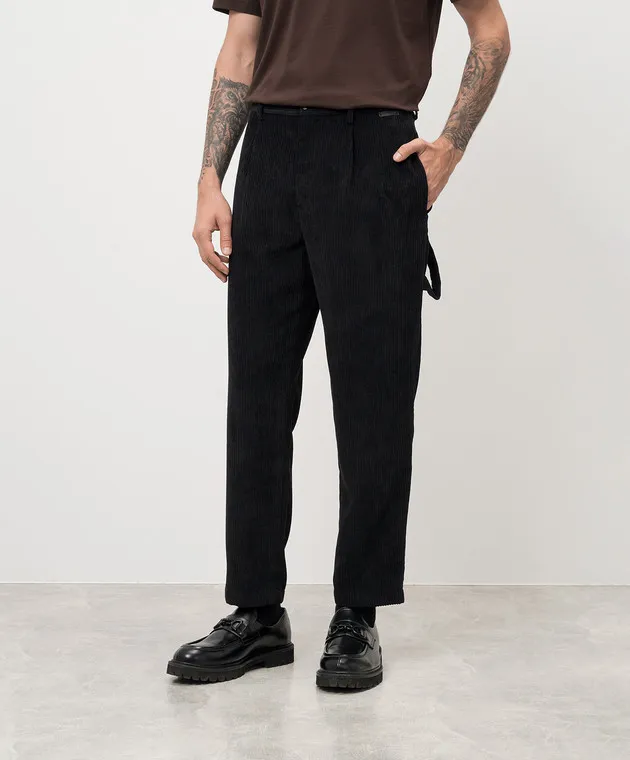 Dolce&Gabbana Black corduroy pants with logo patch