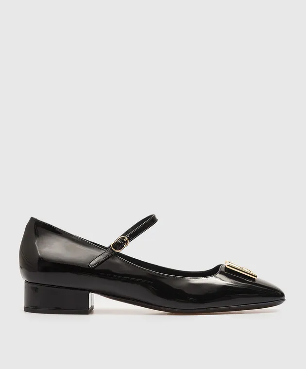 Dolce&Gabbana Black glossy leather shoes with metallic DG logo
