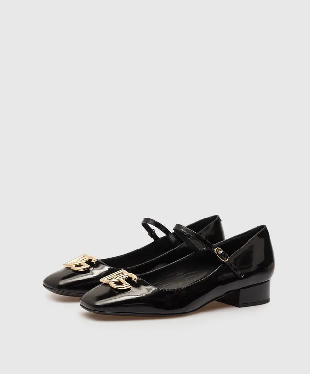 Dolce&Gabbana Black glossy leather shoes with metallic DG logo