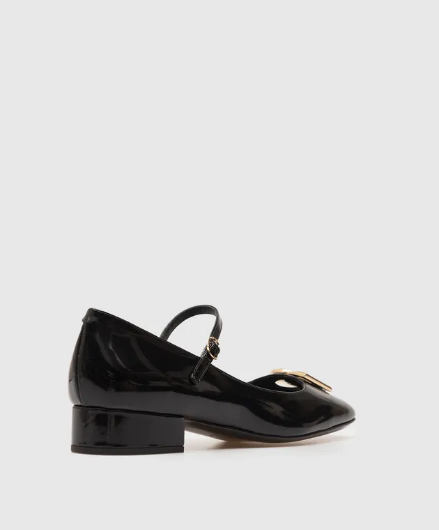 Dolce&Gabbana Black glossy leather shoes with metallic DG logo
