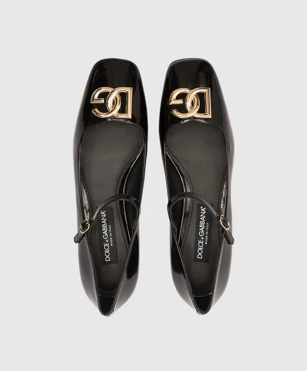Dolce&Gabbana Black glossy leather shoes with metallic DG logo