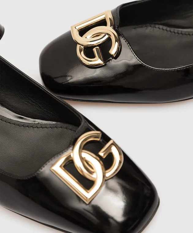 Dolce&Gabbana Black glossy leather shoes with metallic DG logo