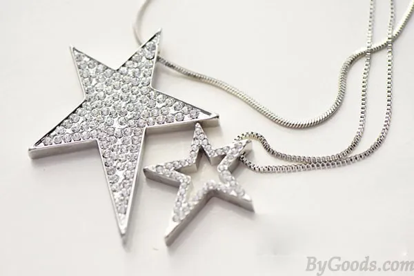 Double Stars Rhinestone Sweater Chain Long Necklace 
