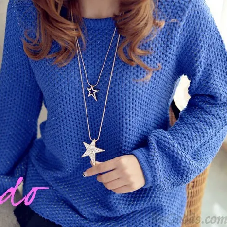 Double Stars Rhinestone Sweater Chain Long Necklace 
