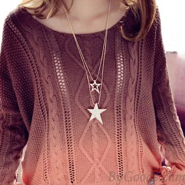 Double Stars Rhinestone Sweater Chain Long Necklace 