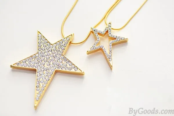 Double Stars Rhinestone Sweater Chain Long Necklace 