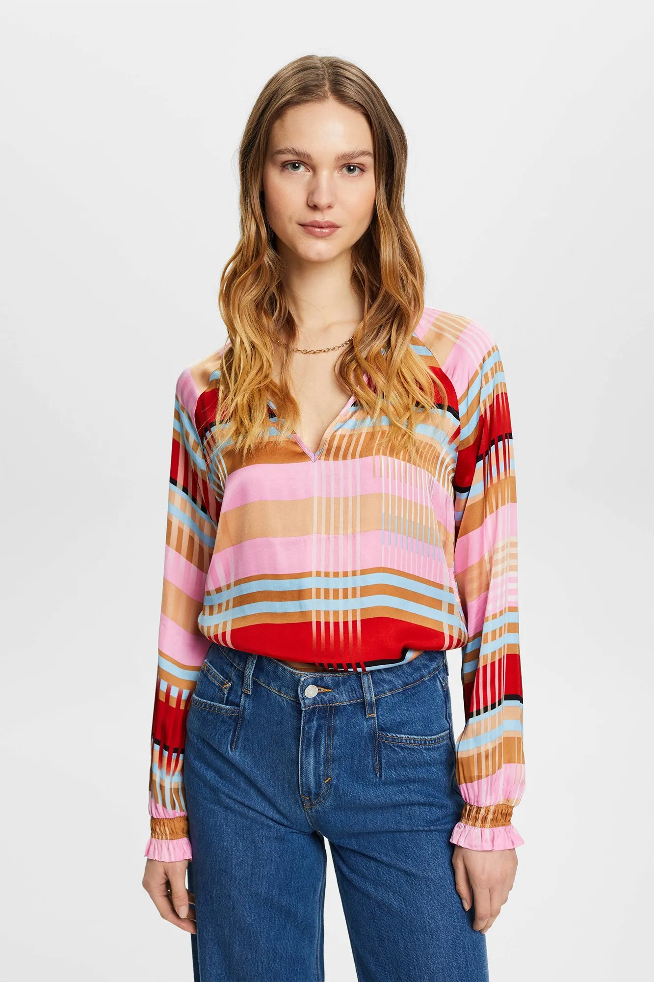 Esprit Blusa cuadros satinada viscosa